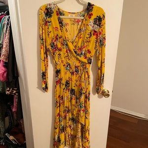 Yellow Floral Hi-Low Dress